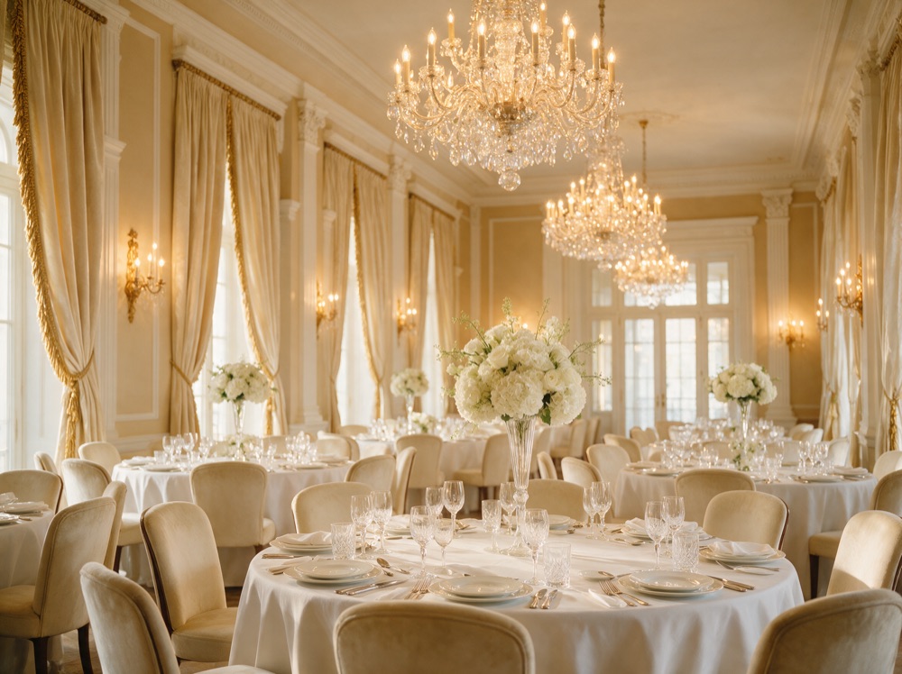 Banquet hall set for an event